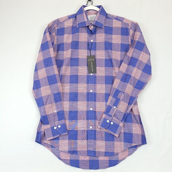 Ledbury LFS Plaid Button Up Shirt Tailored Fit Men M 15.5 Multicolor Purple - Picture 1 of 14
